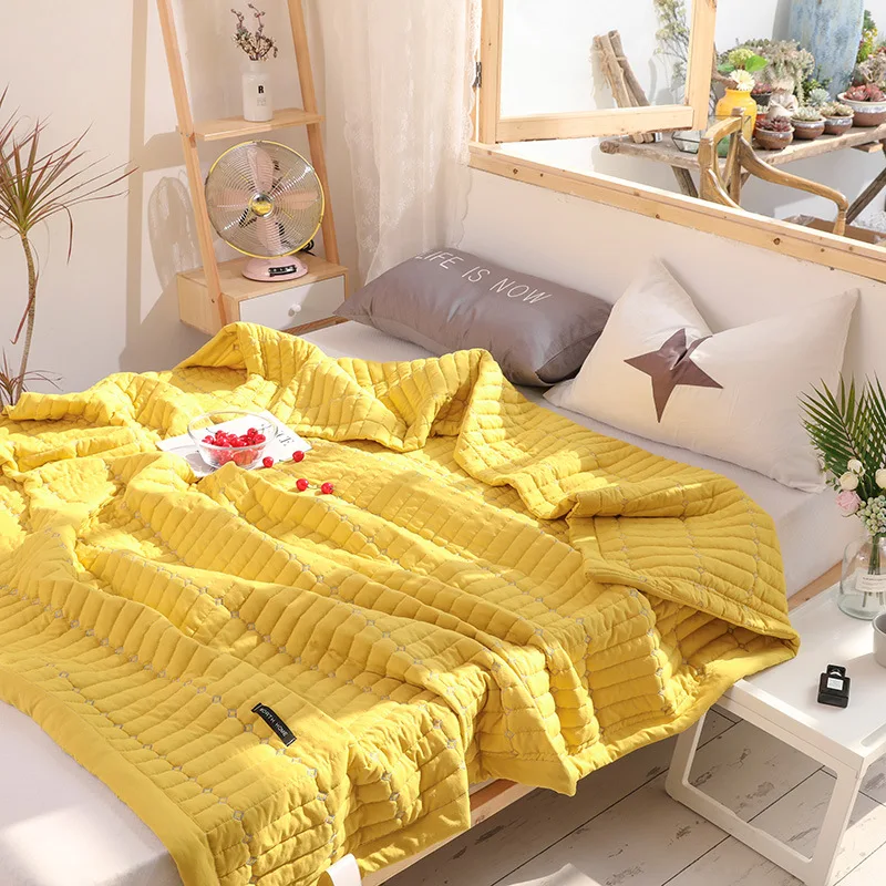 

New Solid Pink Yellow Bedspread Summer Quilt Blanket Comforter Bed Cover Quilting Home Textiles Suitable for Children adult