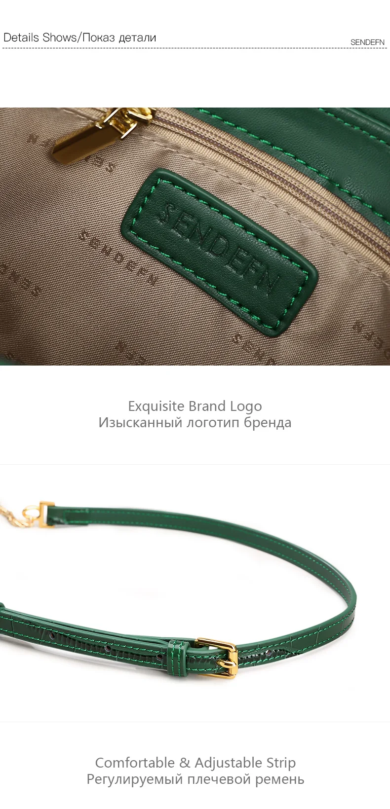 Sendefn Crocodile Pattern Crossbody Bag Split Leather  Female  Brand Handbag Quality Women Messenger