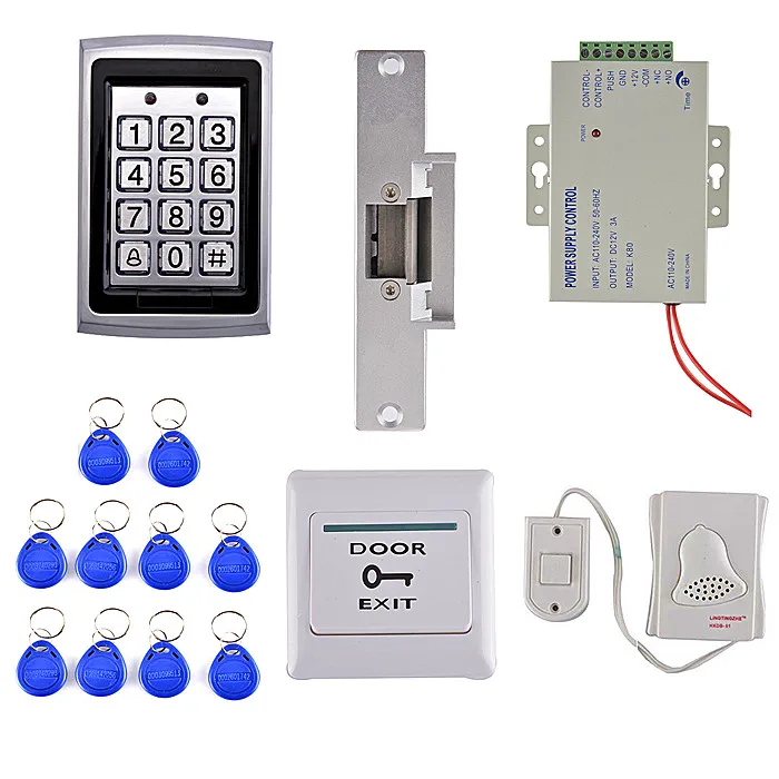 

Electric Strike Lock +Power Supply +125Khz EM ID Card Door Access Control Kit +10 Key Card