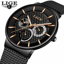 LIGE-montre de Sport pour hommes, de marque de luxe, à Quartz, mince, maille en acier, étanche, haut tendance