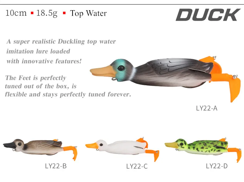 Tsurinoya, 4 шт., 10 см, 18,5 г, 3D, утка, топвотер с ногами, рыболовные приманки плавающий, искусственная приманка, мягкая, утка, рыболовные воблеры