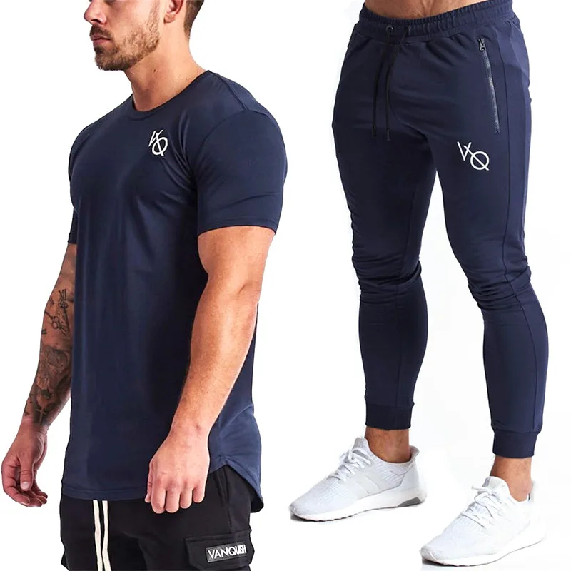 2019 новые летние модные Для мужчин комплекты Рубашка с короткими рукавами + Jogger Брюки комплекты мужской спортивный костюм VQ костюм Для