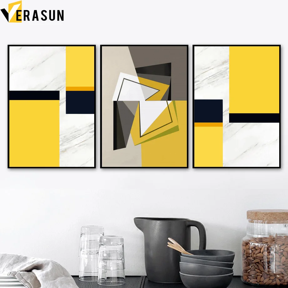 

Modern Fashion Geometry Marble Yellow Wall Art Canvas Painting Nordic Posters And Prints Wall Picture For Living Room Home Decor