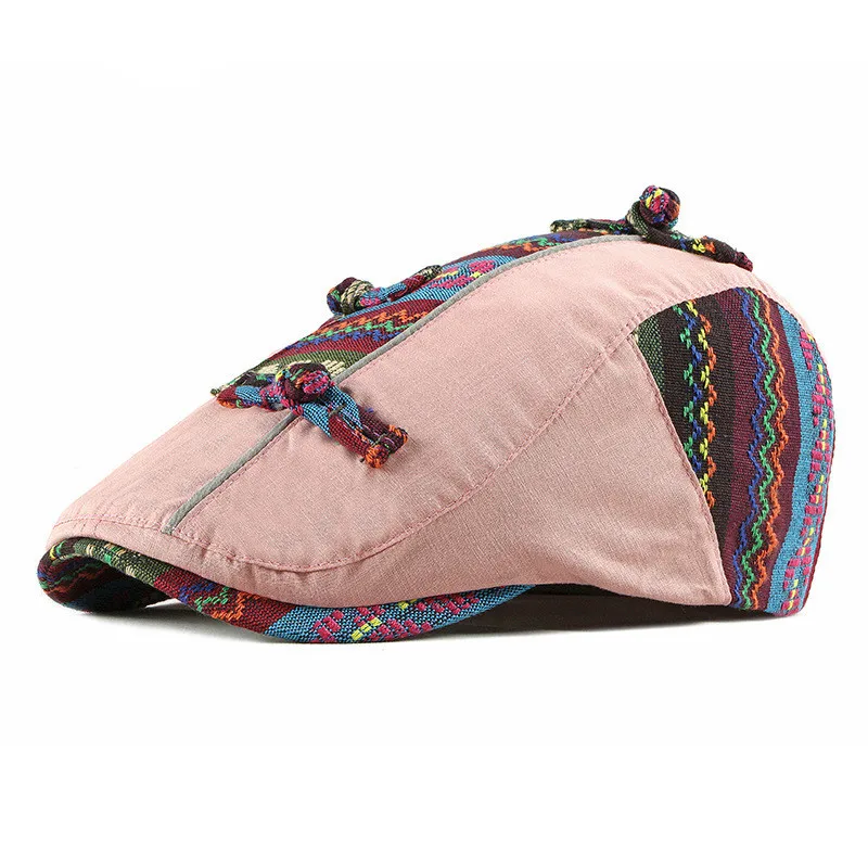 

Ethnic Style Unisex Stitching Color Winter Men Flat Cap Women Beret Cap Vintage Men Cotton Flats Peaked Caps Men's Berets Hats