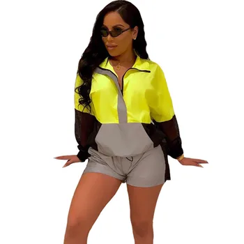 

Reflective Casual Tracksuit 2 Two Piece Sets Women Clothes Long Sleeve Top and Shorts Sweat Suit Sexy Club Matching Set Outfits