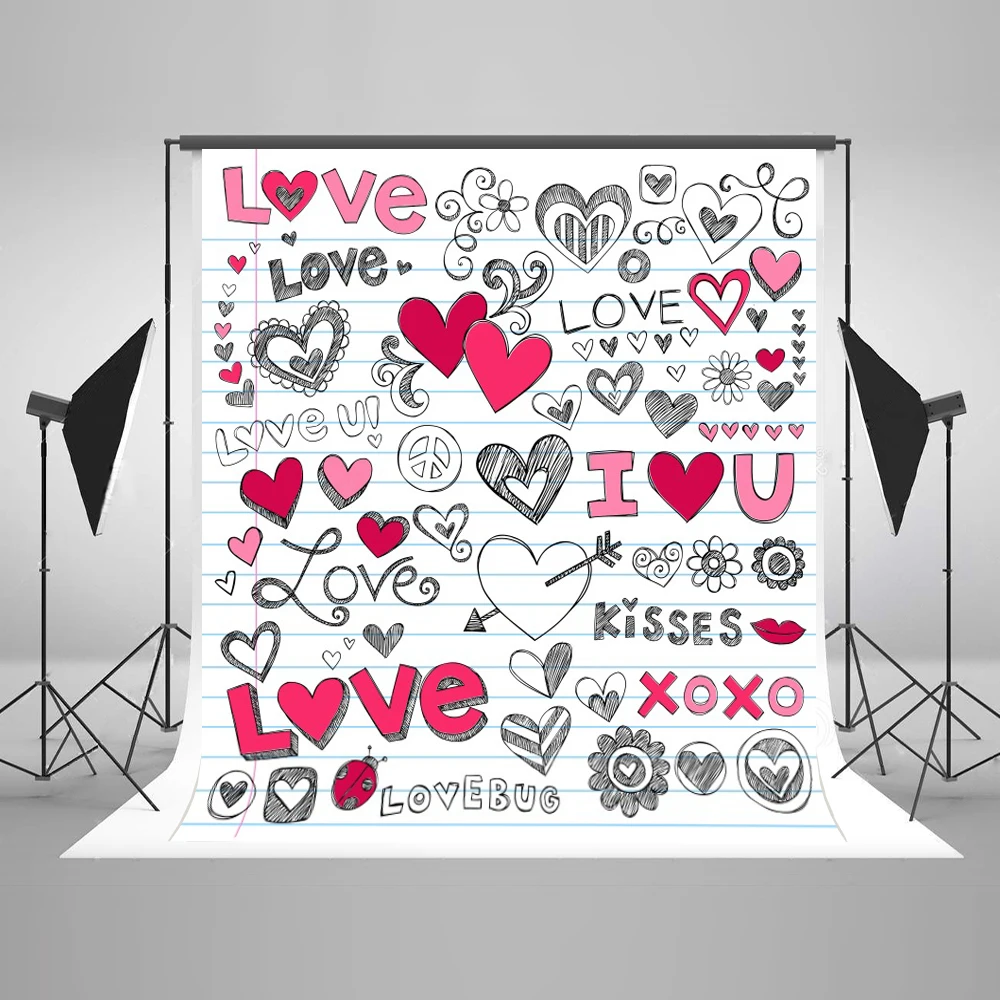 Boy girl 5x7 Photography Studio Background Polyester Photo Love hand drawn doodle Baby shower Birthday Decoration | Электроника