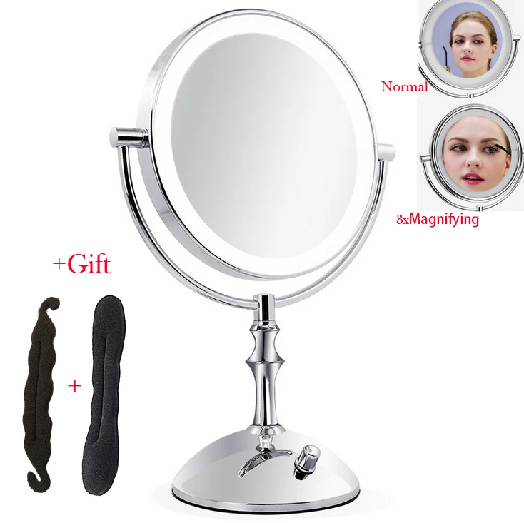 

3X Magnifying LED Light Brightness Adjustable Makeup Mirror 8 Inch Cosmetic for free 2pcs gift