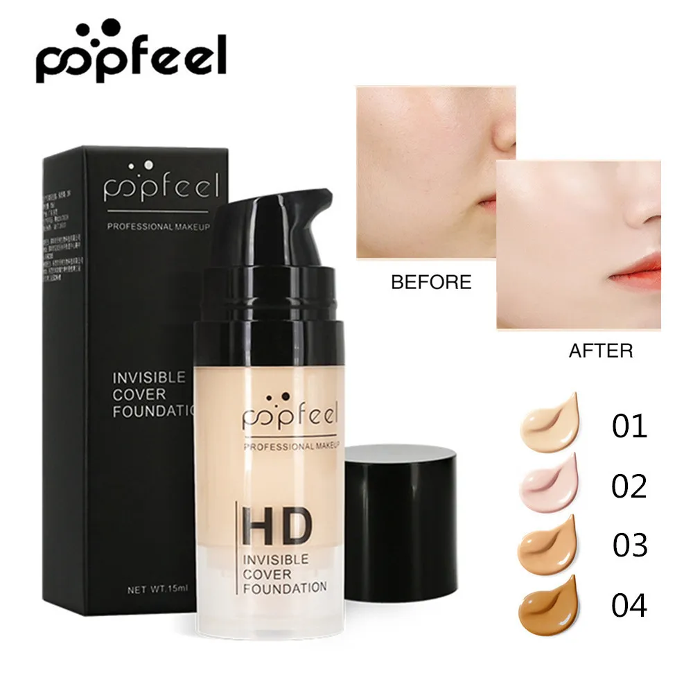 

Popfeel Full Cover Liquid Foundation Cream Face Makeup Base Foundation Soft Matte Long Wear Oil Control Concealer Women Makeup