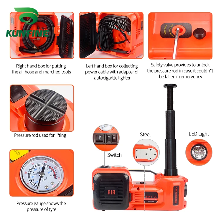  12V 5Ton Car Electric Tire Lifting Car Jacks Hydraulic Air Infatable Car Floor Jack With Impact Wre