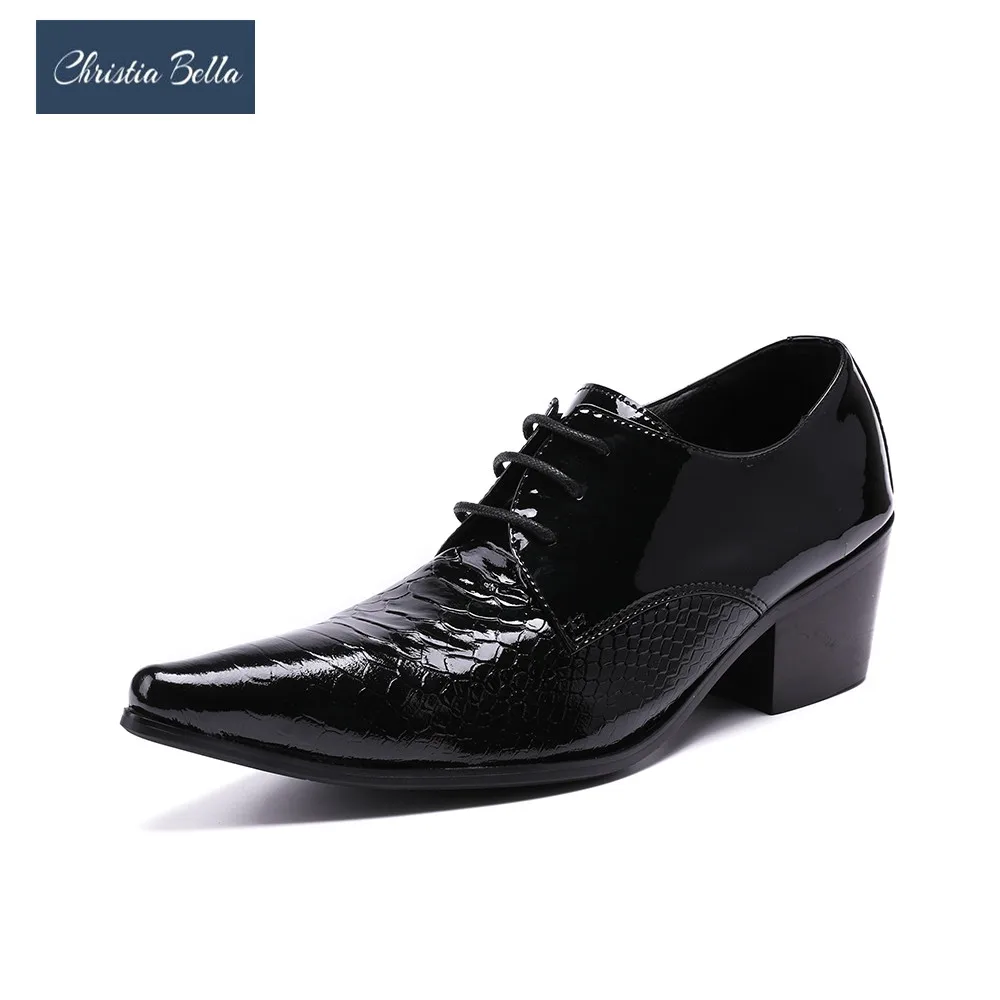 Christia Bella/модные черные туфли-оксфорды мужские модельные туфли на плоской подошве вечерние туфли с острым носком на высоком каблуке