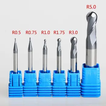 

6PCS/LOT R0.5/0.75/1.0/1.75/3.0/5.0 HRC45 milling cutter 2 flutes ball nose end mill milling cutter CNC router bit