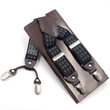 JIERKU подтяжки мужские подтяжки 4 клипы Suspensorio кожаные брюки на отца/мужа подарок Tirantes Hombre JK4C078