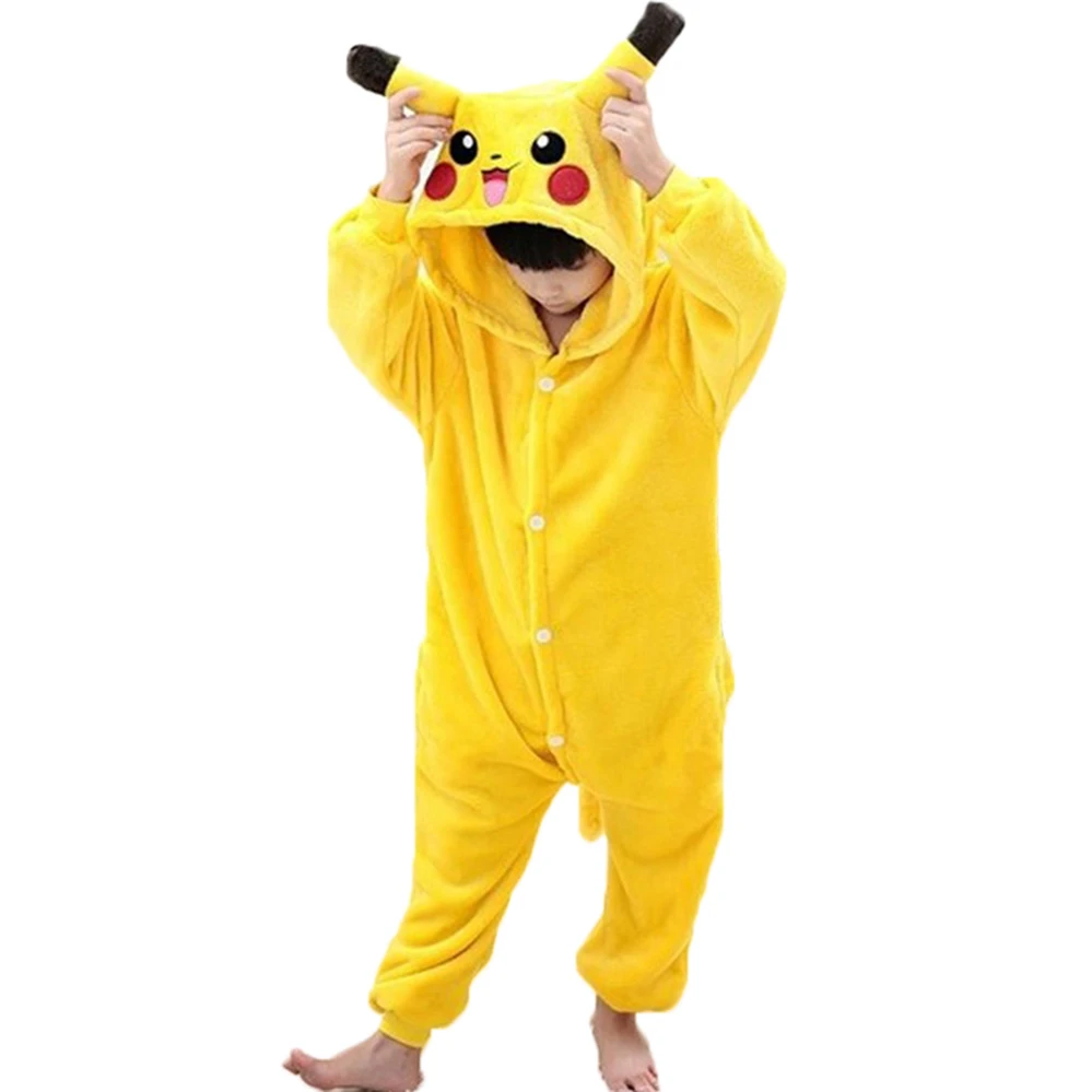 Kinder Flanell pyjama baby mädchen pyjama set Pikachu Stich cosplay Mit Kapuze weihnachten pijama nachtwäsche für Kinder 4 6 8 10 12 jahre
