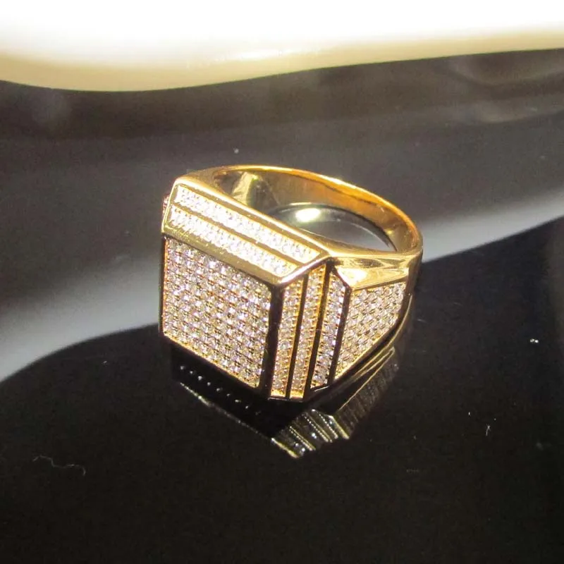 Free shipping luxury Real micro pave cz Yellow Yellow gold hip hop
