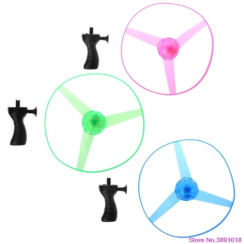 

LED Flashing Plastic Pull String Flying Saucer Propeller Toy Disc Helicopter New