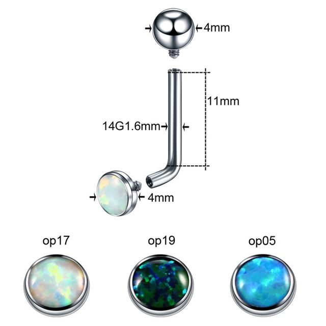 Titanium Labret Nostril Vagina CBR Piercings Opal Ear Septum Helix Cartilage Opal BCR Piercings Micro Dermal Anchor Jewelry