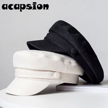 Женская шляпа, плоская Военная Кепка, весенне-осенняя льняная восьмиугольная однотонная бейсболка, плоская подошва, армейские кепки, Сейлор восьмиугольная шляпа A071