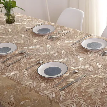 

Willow Leaf Embroider Tablecloth Transparent Glass Yarn Water Soluble Lace Hem European Cover Washable Table Cloth for Tea Table