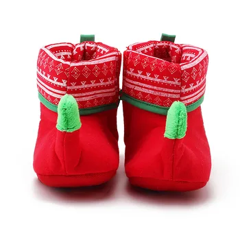 

2018 New Arrival Christmas Design Baby Shoes Unique Warm Red And Green Color Baby Boots Wholesale Pure Cotton Boots