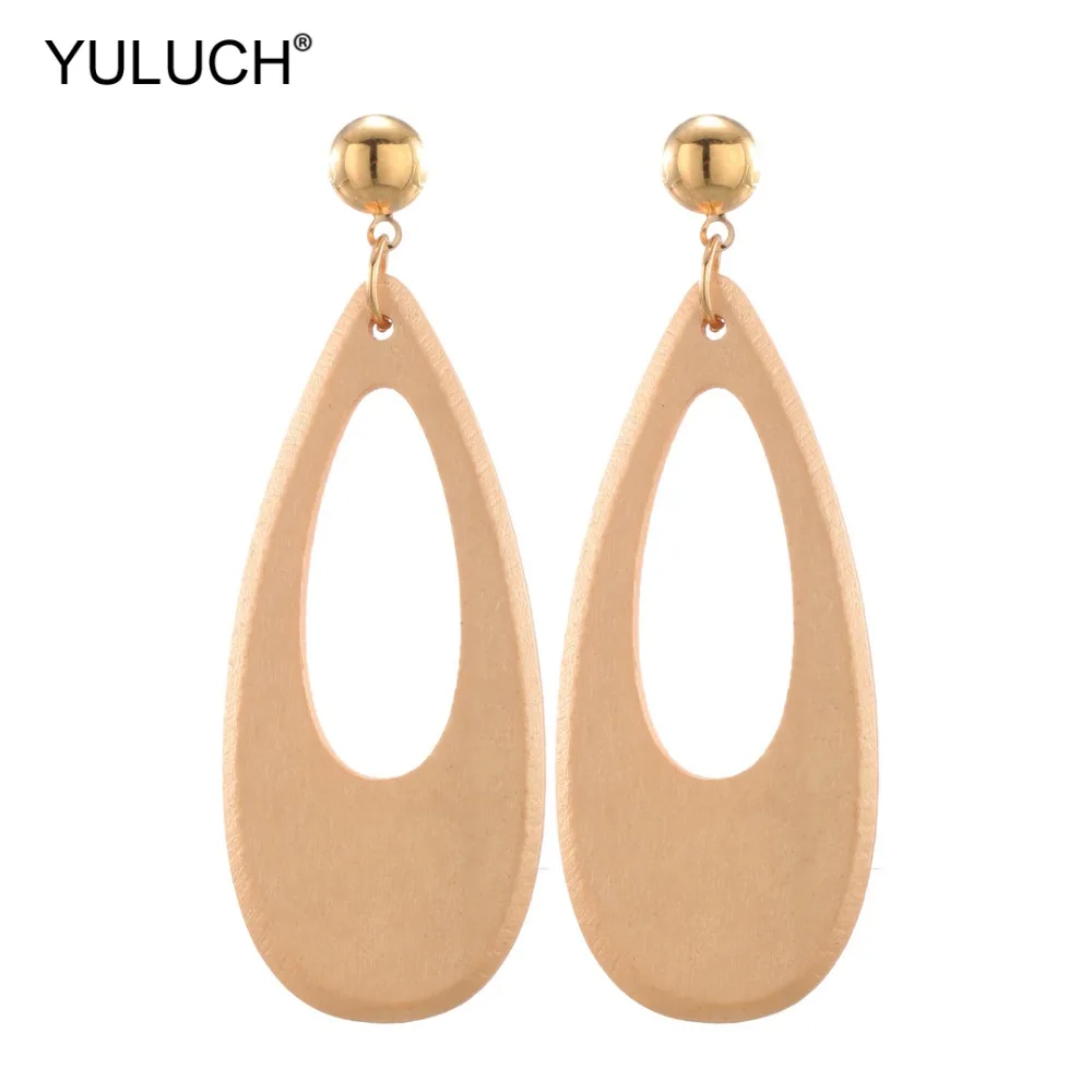 YULUCH 2019 богемные модные золотые длинные из полой древесины зажимные серьги-клипсы Винтаж себе серьги для Для женщин Леди Девушки вечерние