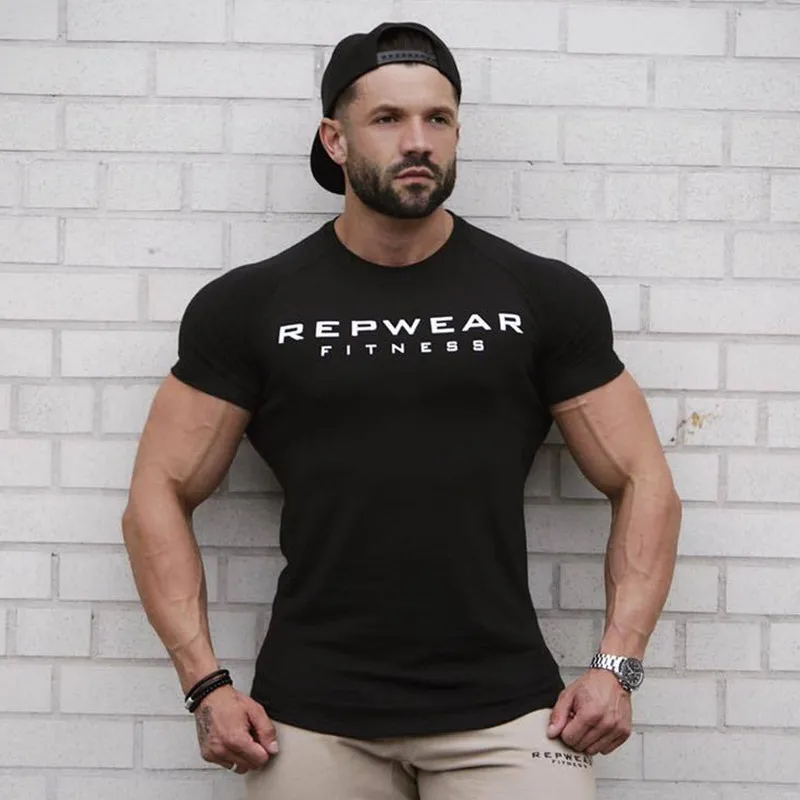 

Men cotton Short sleeve t shirt Summer Gyms Fitness Bodybuilding Tight T-shirt male Brand tees tops Muscular Man casual clothing