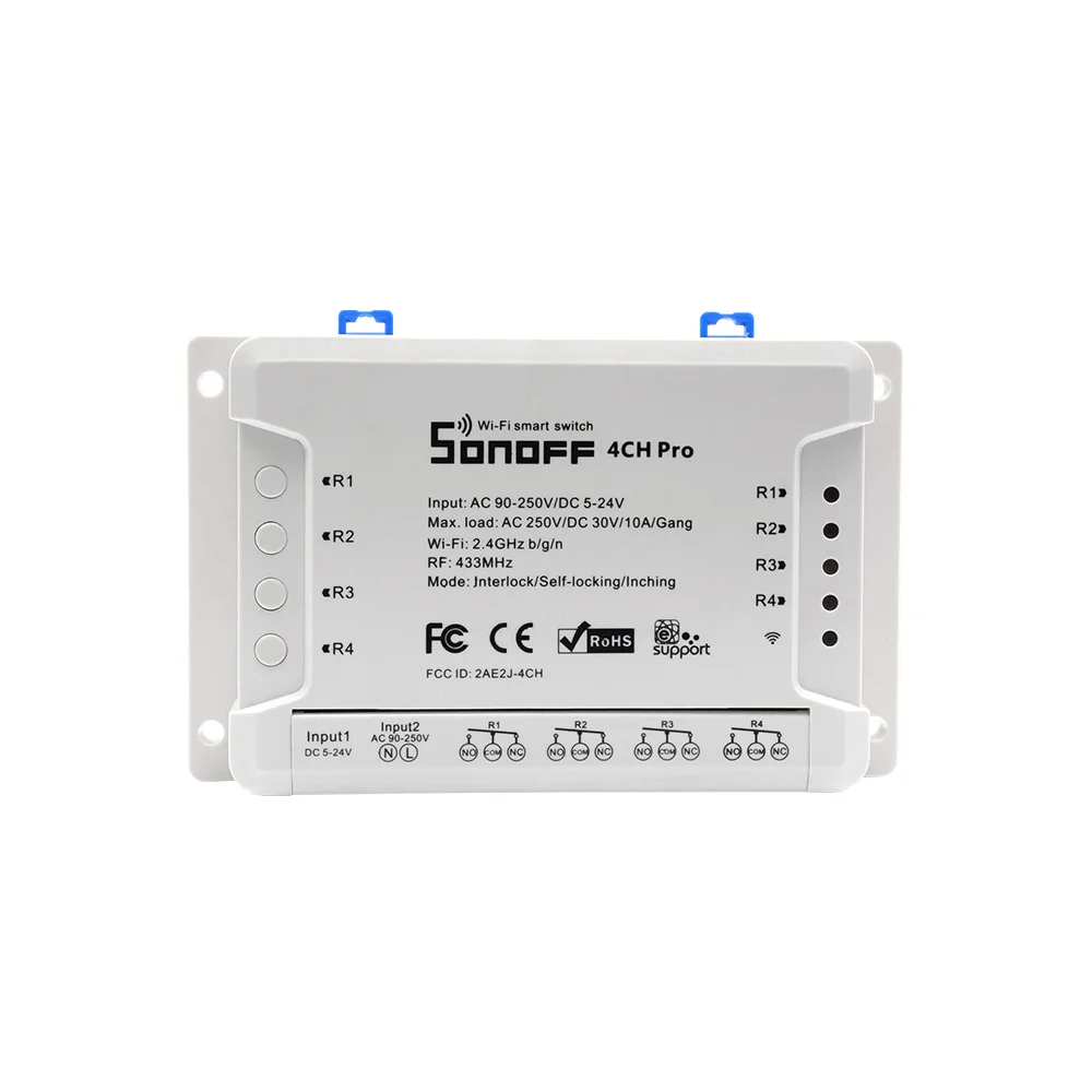 Sonoff 4CH Pro/4CH Pro R2 433 МГц 4 Каналы Gang РФ Беспроводной удаленного Wi-Fi Smart Switch толчковой Блокировка реле Alexa Google дома