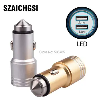 

SZAICHGSI 5V 2.1A+1A Metal Safety 2 Dual USB Port Car Charger For Samsung Galaxy S6 S7 iPhone 8 7 6 plus 5 wholesale 200pcs/lot