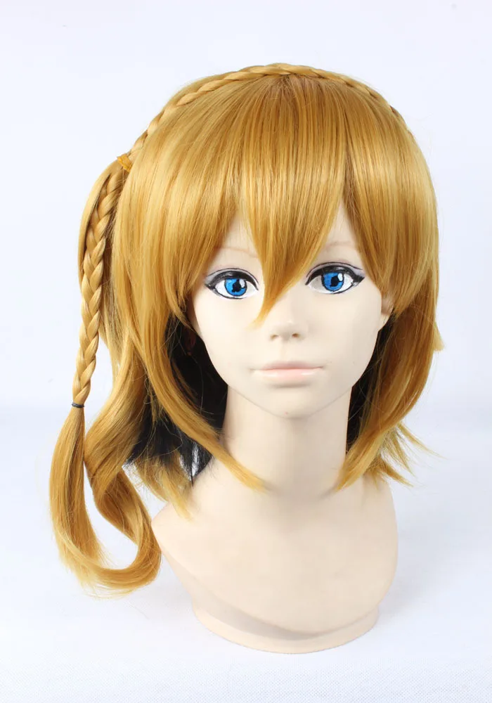 Quality Thick 40cm Short Wavy Blonde Wig With Braid Anime Mekaku