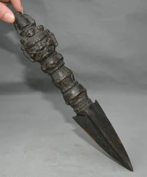 

wedding decoration 10" Rare Old China Bamboo Hand Carved Protector Deit Buddha Phurba Dagger Holder