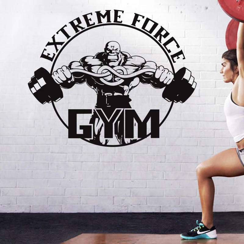 DCTAL Gym Sticker Fitness Decal Bodybuilding Dumbbell Posters Name Muscle Vinyl Wall Parede Decor 19 Color Choose Gym Sticker