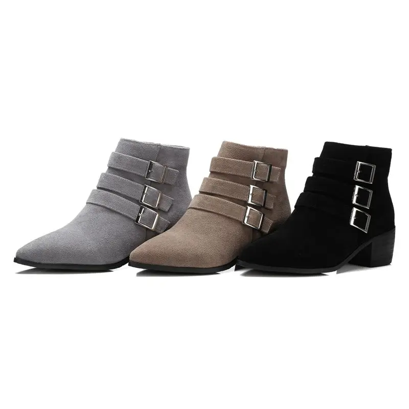 ASUMER/размеры 32-43; г.; ботильоны; однотонная модная женская обувь с пряжкой; осенне-зимние ботинки на среднем каблуке и платформе с острым носком