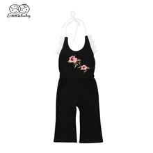 Милые Дети комбинезоны для девочек Летний цветок Вышивка Кружево Drawstring Комбинезоны для девочек одежда От 1 до 6 лет