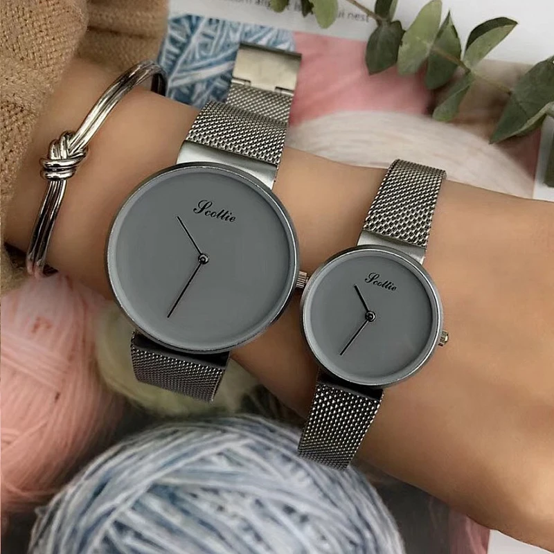 New Ultra-Thin Couple Watches Simple Mesh Belt Quartz Wristwatches Fashion Elegant Pair Watch Free Shipping Sale