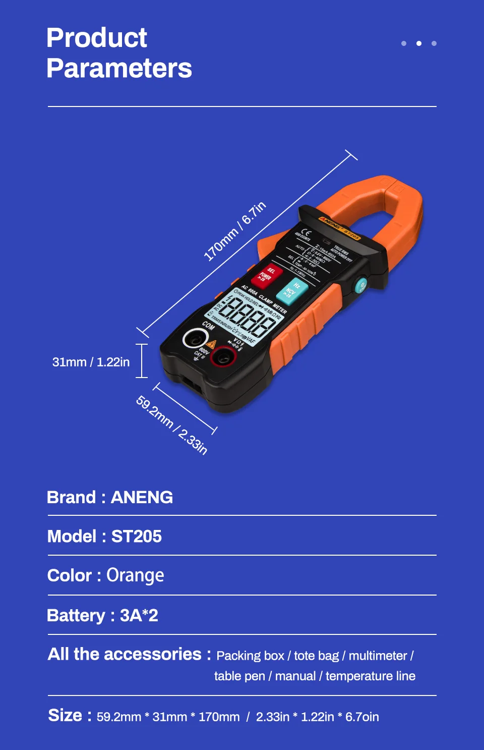 ANENG ST205 цифровой клещи аналоговый мультиметр токовые клещи DC/AC Интеллектуальный автоматический измеритель диапазона с тестером температуры