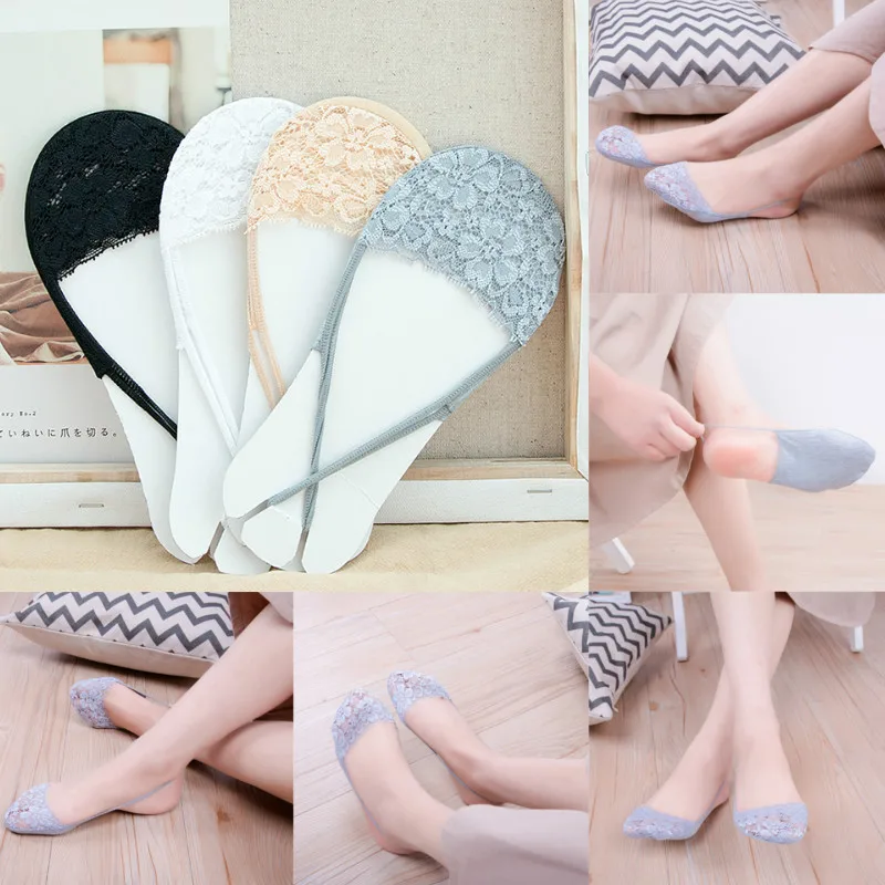 

Half Feet Antiskid Lace Socks Women Summer Hollow Out Boat Socks Slippers Female Soft Low Invisible Socks Ped