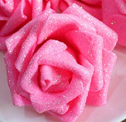 Современный стиль 50 шт. ПЭ пена роза цветок 6 см роза с блестками голова ручной работы DIY Свадебные украшения дома цена - Цвет: Pink