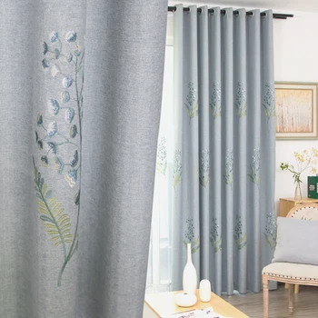 

Chinese style embroidery bedroom living room French window yarn cotton and hemp fabric with customized processing curtains tulle