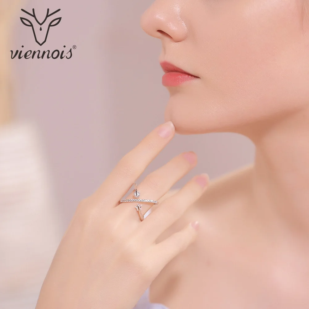 

Viennois Silver Color Shiny Zircon Women Finger Rings Twisted Star Trendy Style Metal Geometric Rings Fashion Jewelry