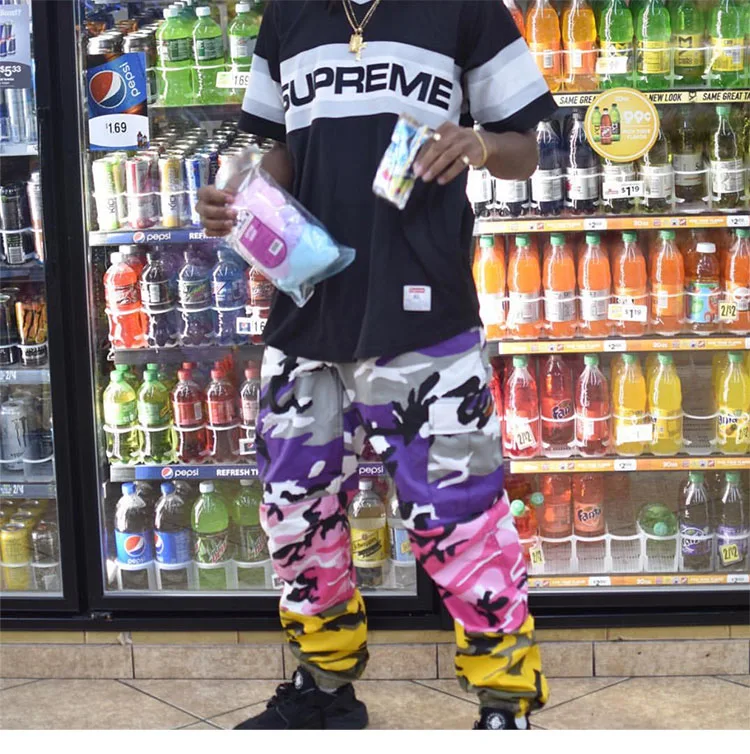 Tri Color Camo Patchwork Cargo Pants 