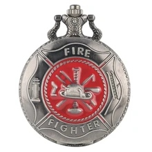 Серый красный огненный истребитель символ резьба карманные часы стимпанк пожарный чехол кварцевые часы пожарный кулон подарок ожерелье цепь