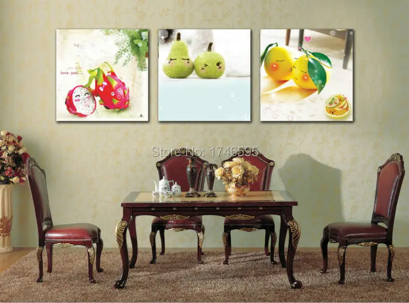 

Big 3pcs modern home wall decoration restaurant dining room wall art decor cute fruits Wall Art picture canvas print Painting