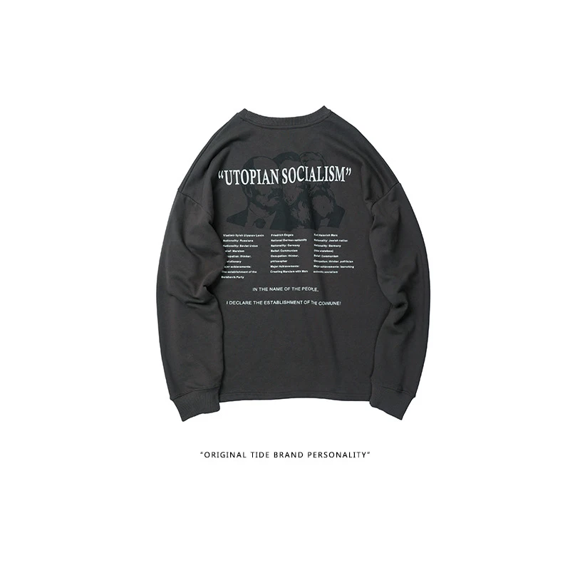 

Japanese round neck letter printed hoodies men harajuku loose dotton sweatshirt men original casual couple wear streetwears