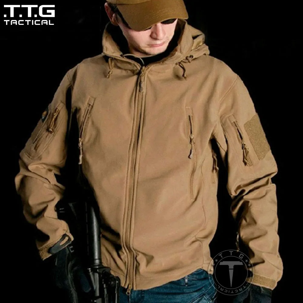 

Mens Tactical Soft Shell Jacket with Hood Windproof Hiking Jacket Windbreaker Waterproof Hooded OPS Softshell Tactical Jacket