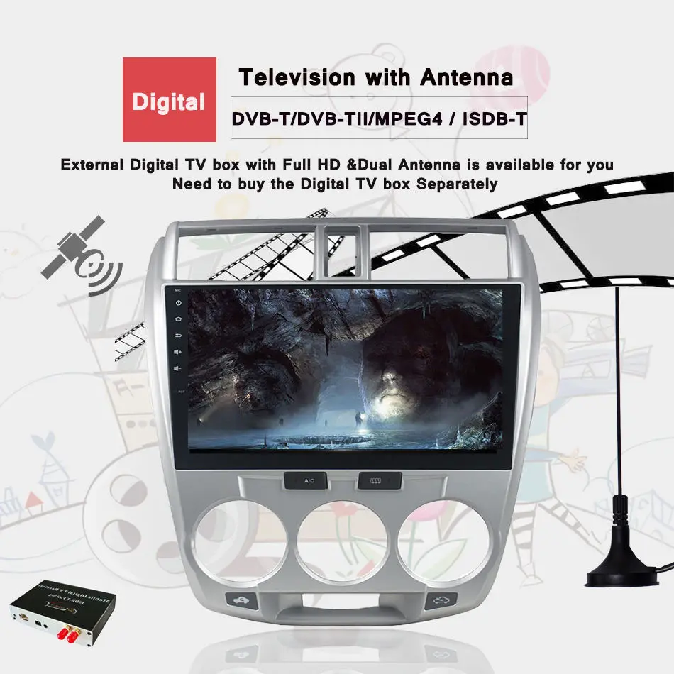 Top 2 din Stereo FOR HONDA CITY 2008-13 Android 9.0 Car DVD player Octa Core 4G RAM 1024*600 32GB ROM gps Nav multimedia head unit 12