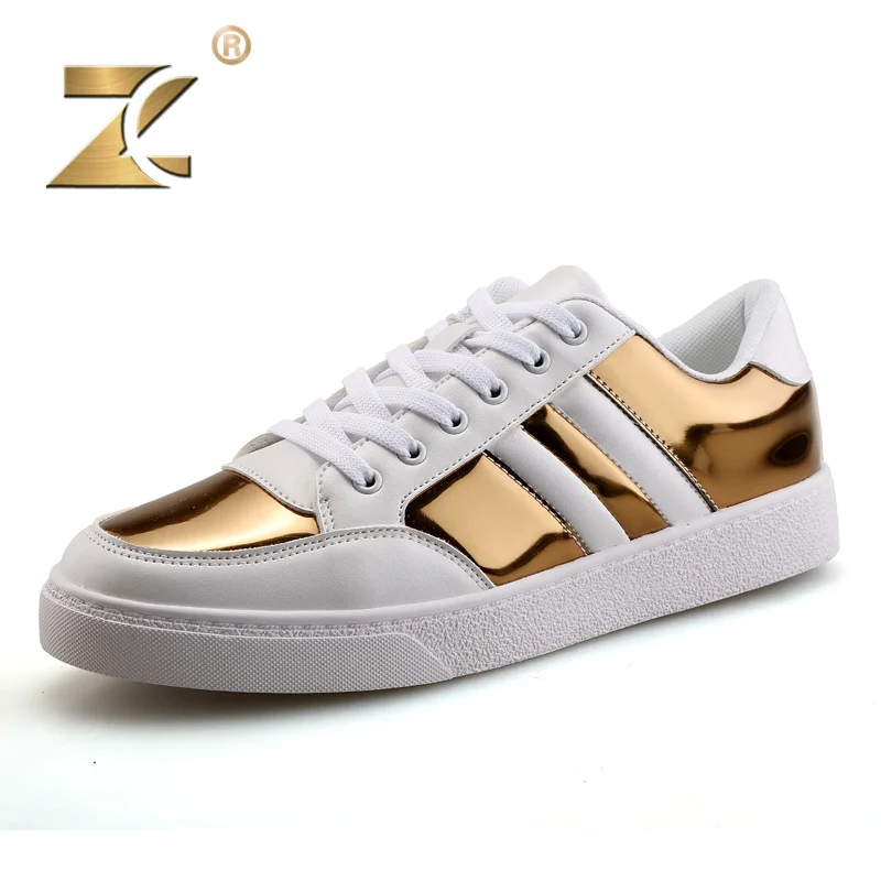 Z 2017 Famous Brand Glossy Gold Men Casual Shoes Fashion Gold Designer Luxury Patchwork Durable