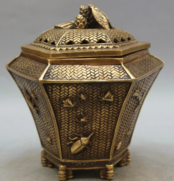 

JP S0524 8" Chinese dynasty Palace Copper Six-rowed hexapod cicada Incense Burner Censer