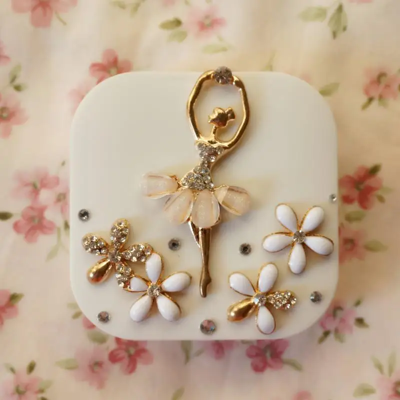 LIUSVENTINA DIY сплав, бриллиант балет девушка и цветок коробка для объектива кейс для контактных линз для очков