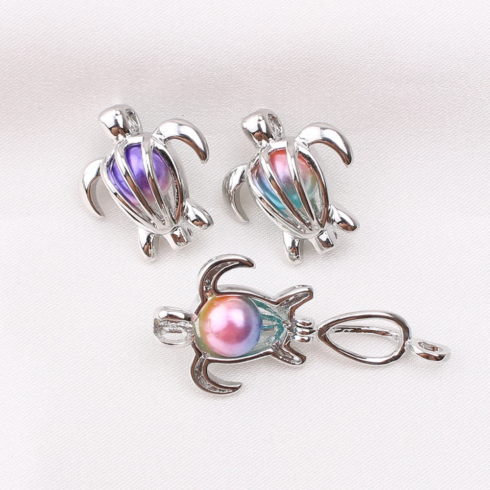 

10pcs Mini Turtle Tortoise Oyster Pearl Cage Pendant Essential Oil Diffuser Bead Cage Lockets Necklace Jewelry Making Charms