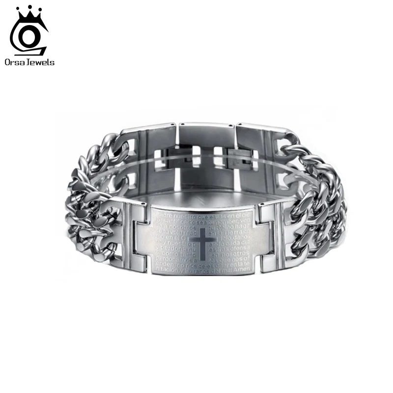 ORSA JEWELS 2017 Lead Nickel Free 316L Stainless Steel Big Bracelet Cross Charm Bracelet for Men