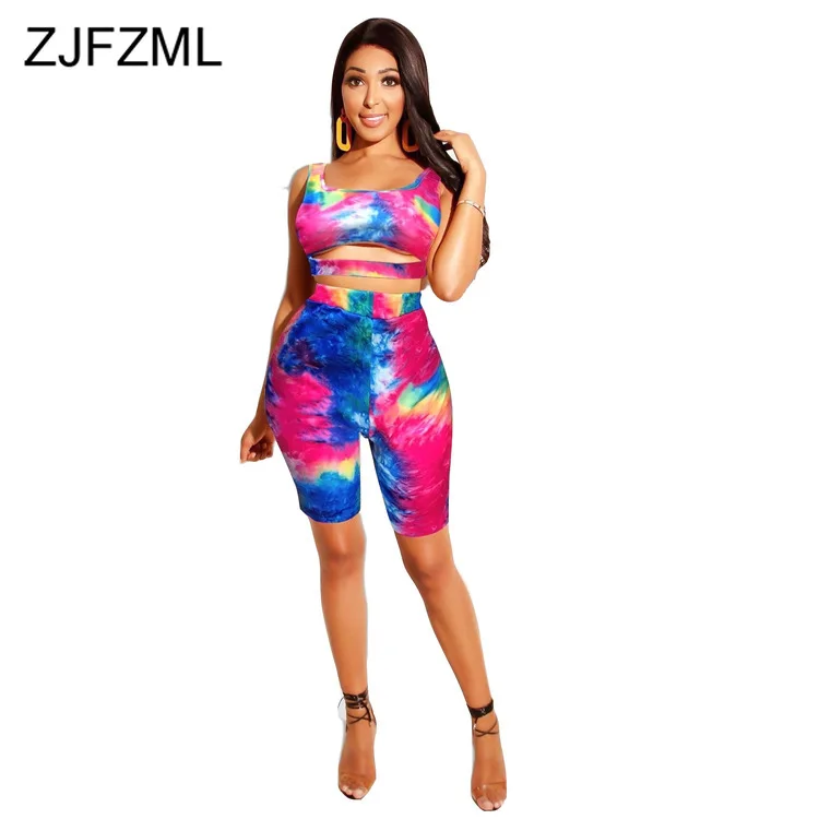 

Leopard Print Sexy Two Piece Tracksuit Women Festival Clothing O Neck Sleeveless Crop Top And Bodycon Shorts 2 Pcs Matching Sets